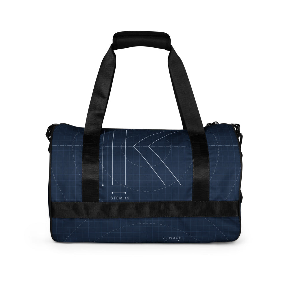 Blueprint Studio Gym Bag by KAIVRE, back. Edition number shown is an example.