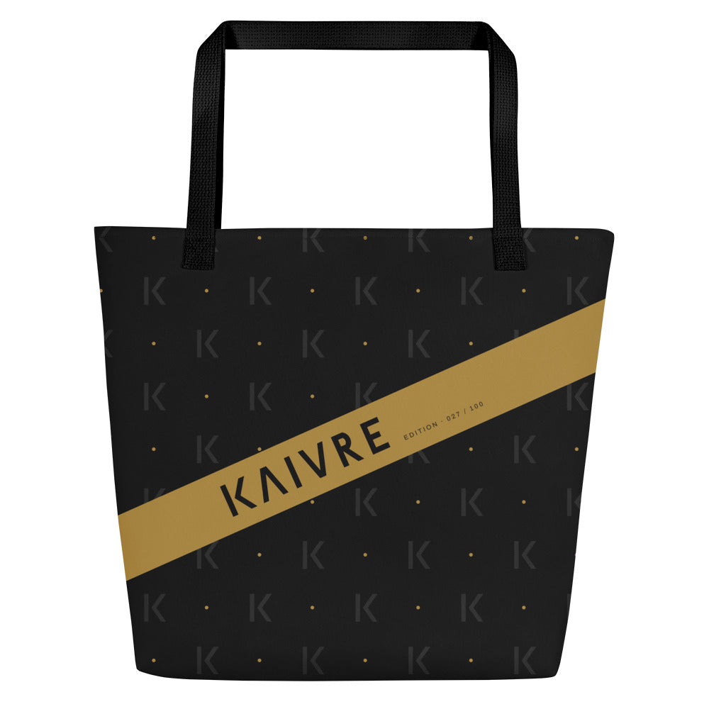 Open K Obsidian Market Tote by KAIVRE, front. Edition number shown is an example.