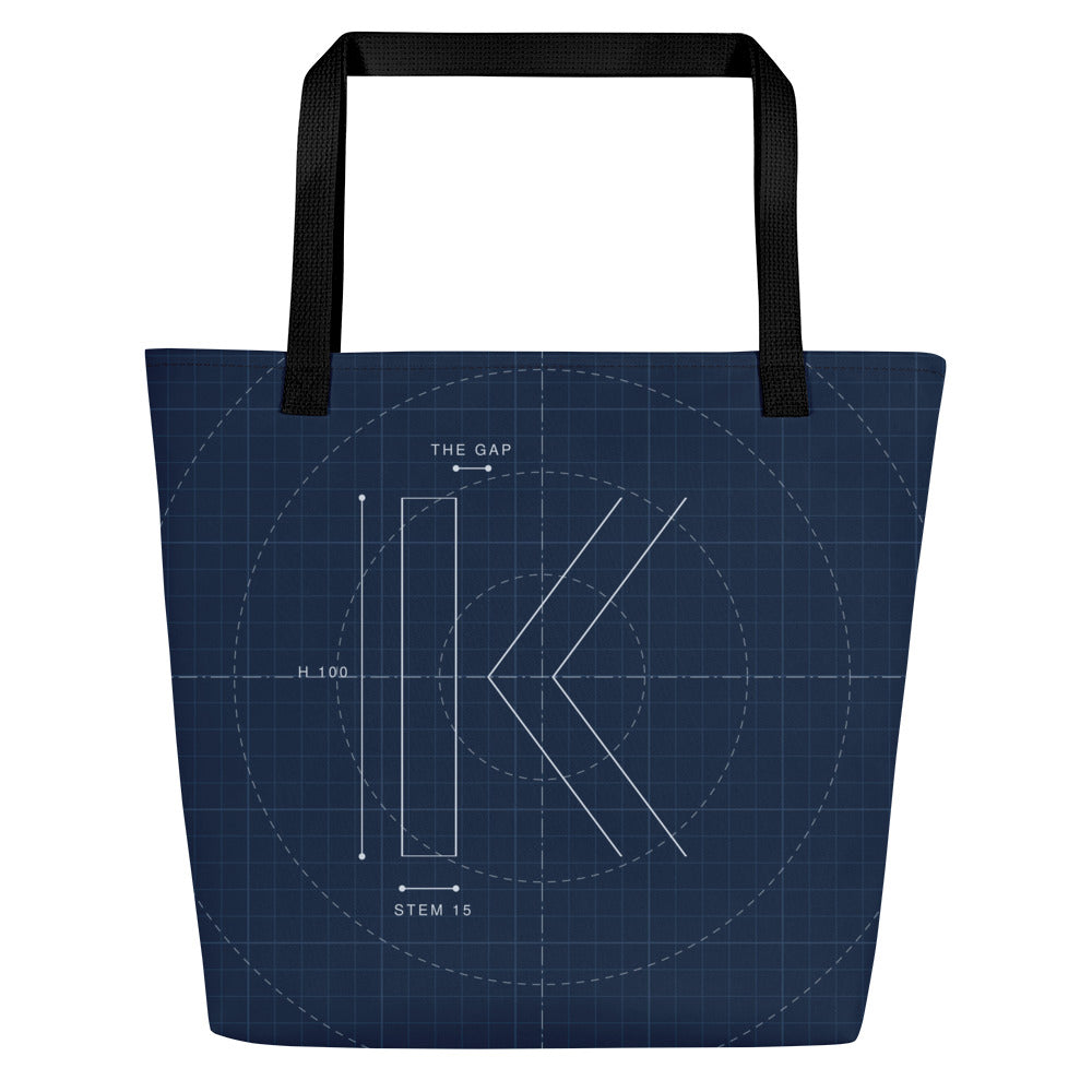 Blueprint Market Tote by KAIVRE, back. Edition number shown is an example.