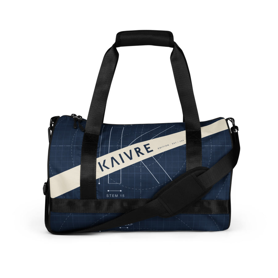 Blueprint Studio Gym Bag by KAIVRE, front. Edition number shown is an example.