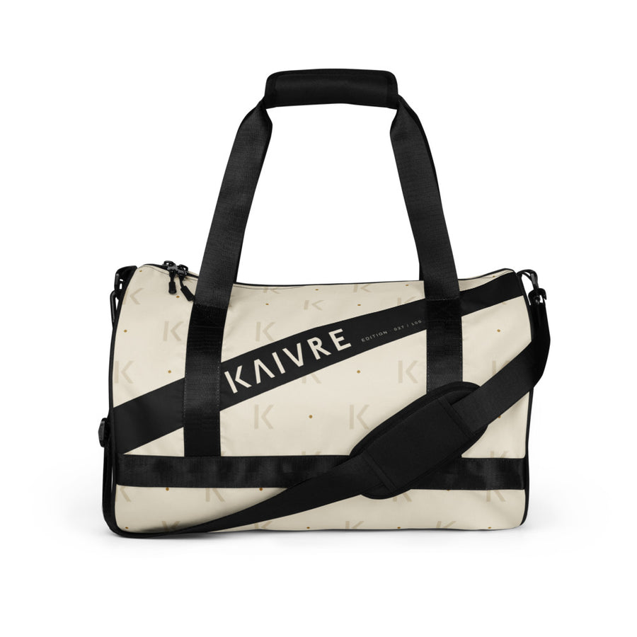 Open K Bone Studio Gym Bag by KAIVRE, front. Edition number shown is an example.