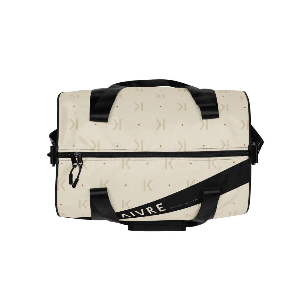 Open K Bone Studio Gym Bag by KAIVRE, from above. Edition number shown is an example.