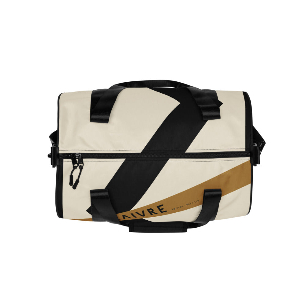 Big K Studio Gym Bag by KAIVRE, from above. Edition number shown is an example.