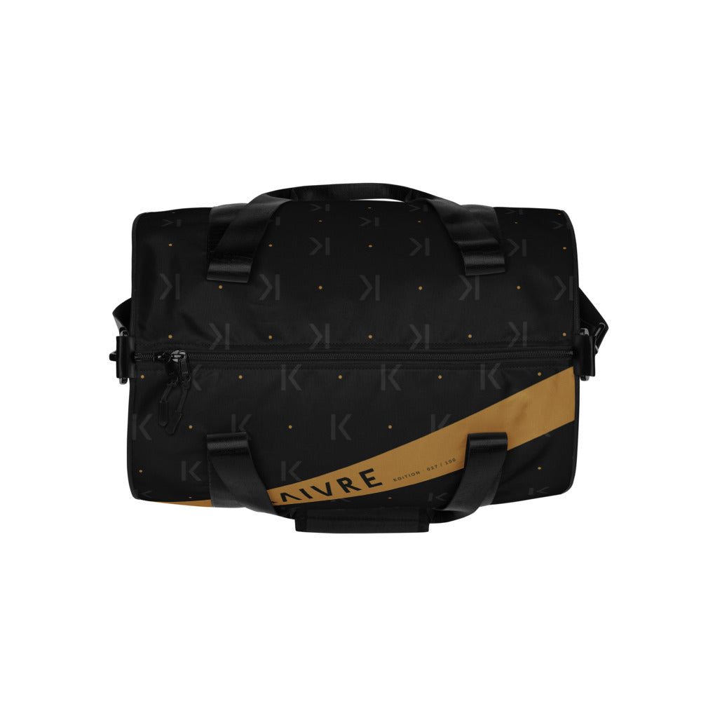Open K Obsidian Studio Gym Bag by KAIVRE, from above. Edition number shown is an example.