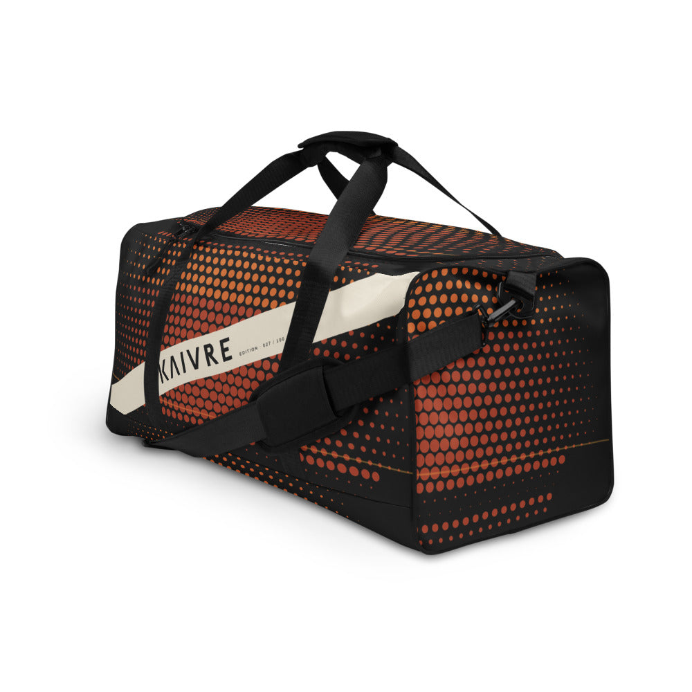Sundown Harbor Duffle by KAIVRE, from above. Edition number shown is an example.