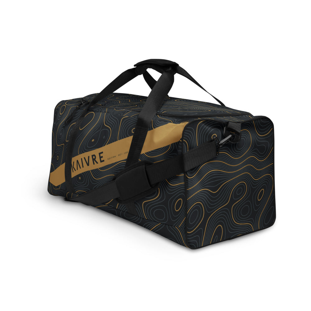 Tide Lines Harbor Duffle by KAIVRE, from above. Edition number shown is an example.