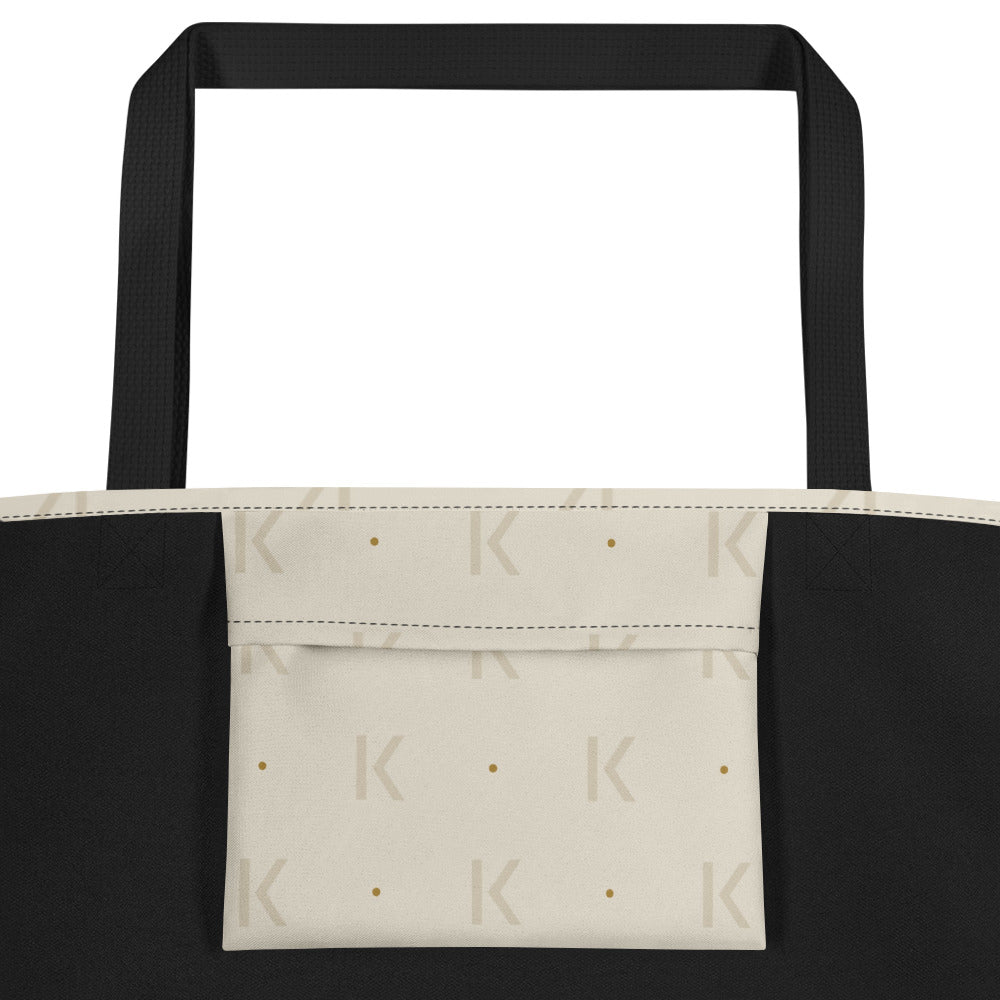 Open K Bone Market Tote by KAIVRE, inside pocket. Edition number shown is an example.